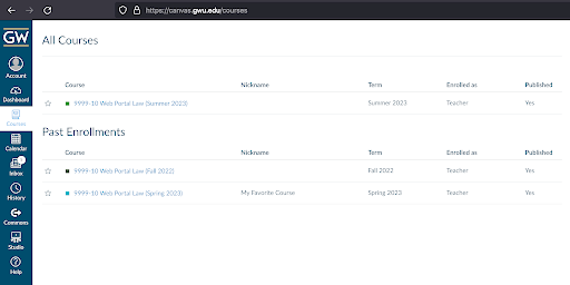 canvas all courses and past enrollments screen