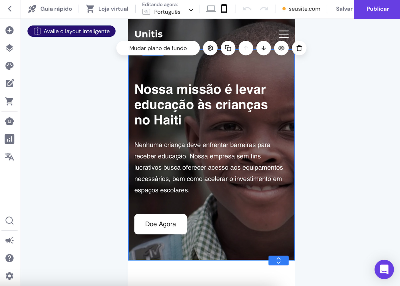 visualização de smartphone no criador de sites da hostinger