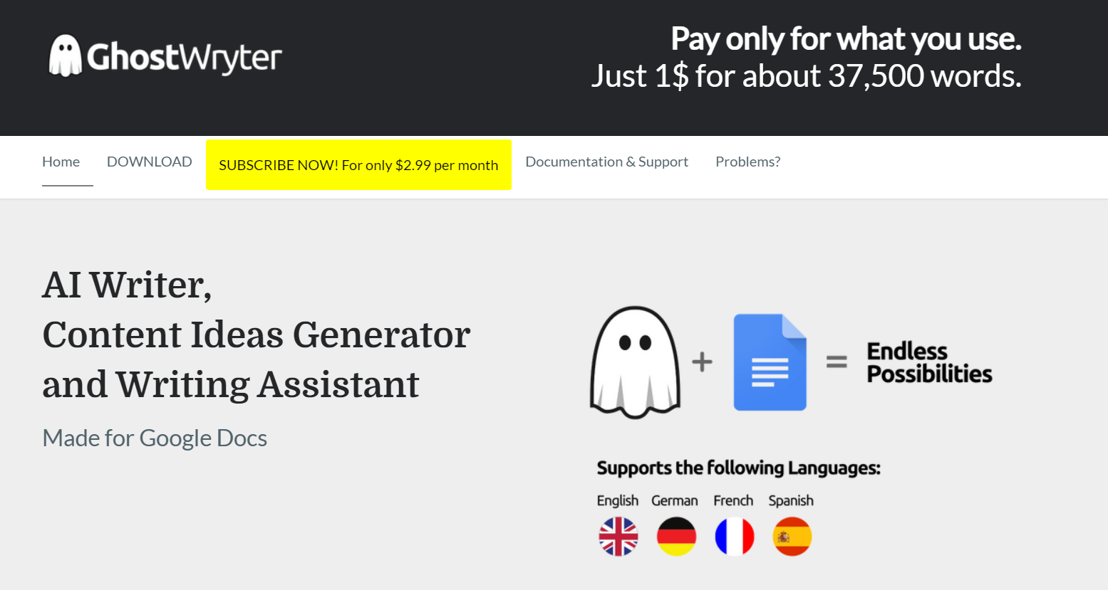 Ghostwryter AI - homepage screenshot