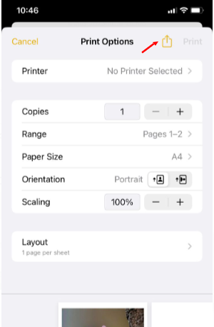 convert a picture to PDF on iPhone- Printer option and then share
