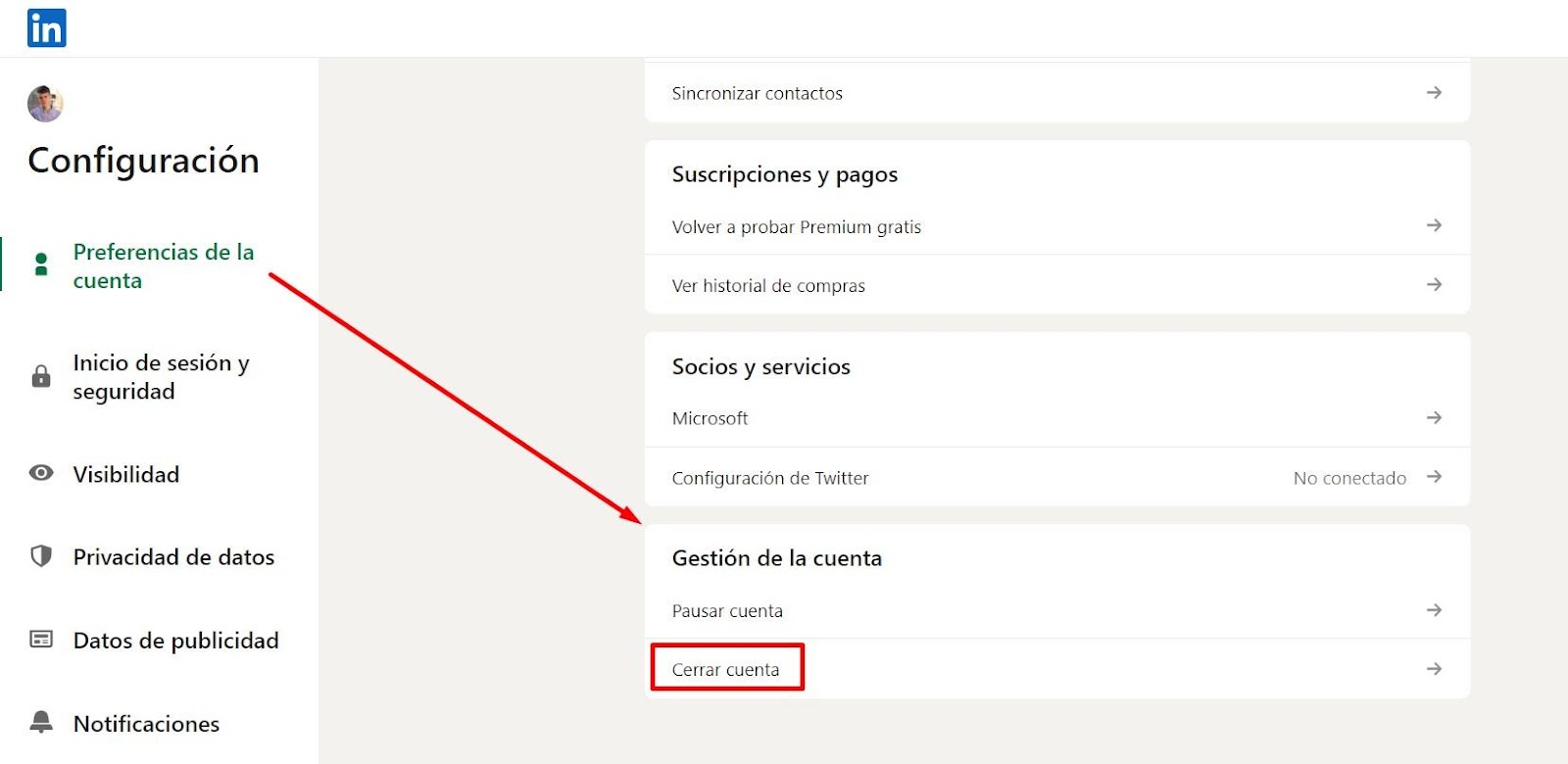 Cómo darse de Baja en LinkedIn 3