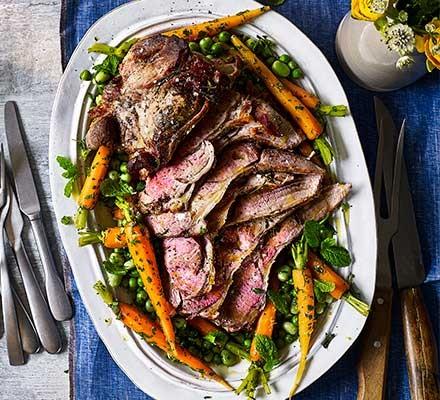 Healthy Easter lamb with vegetables on a serving plate
