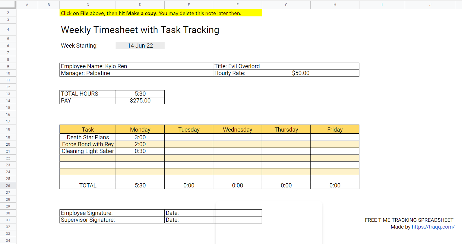 weekly timesheet with task tracking