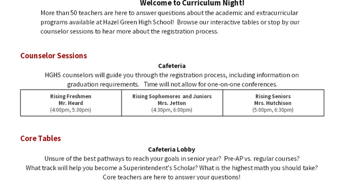 Curriculum Night Flier