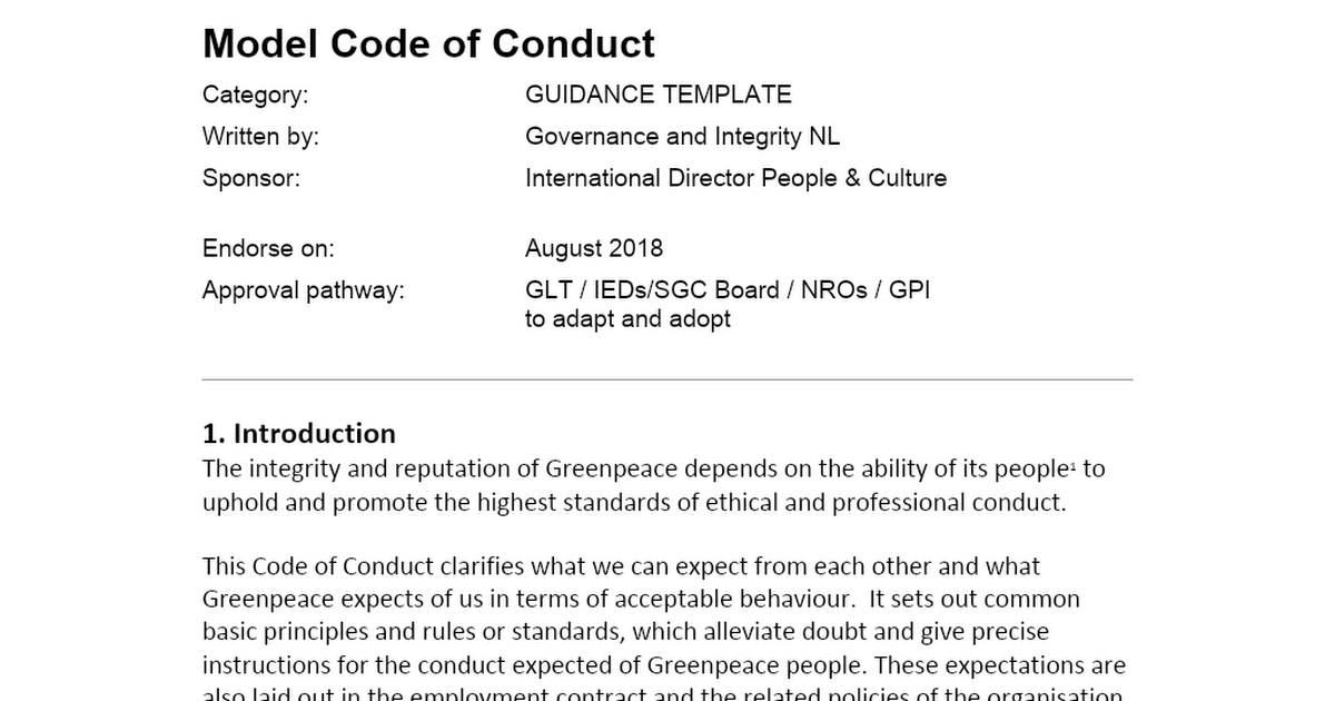 Model Code Of Conduct 2018 08 03 docx Google Drive