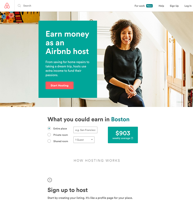 Airbnb's landing page design is perfectly produced to hook customers.