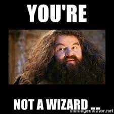 The hulking mass of Harry Potter's Hagrid informing me that I am not a wizard.