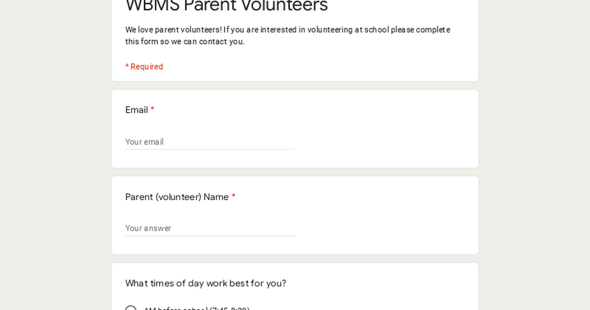 WBMS Parent Volunteers