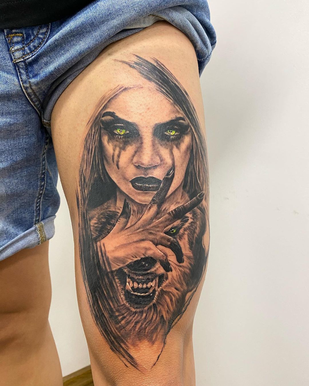 Wolf And Devil Woman Zombie Tattoo