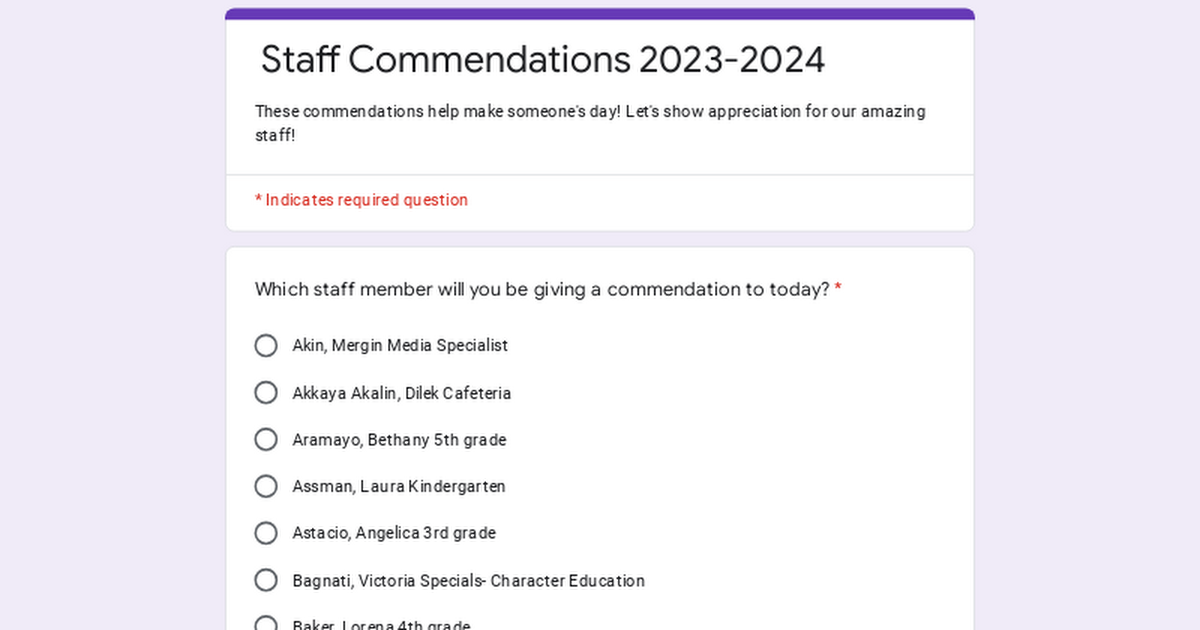 Staff Commendations 2023-2024