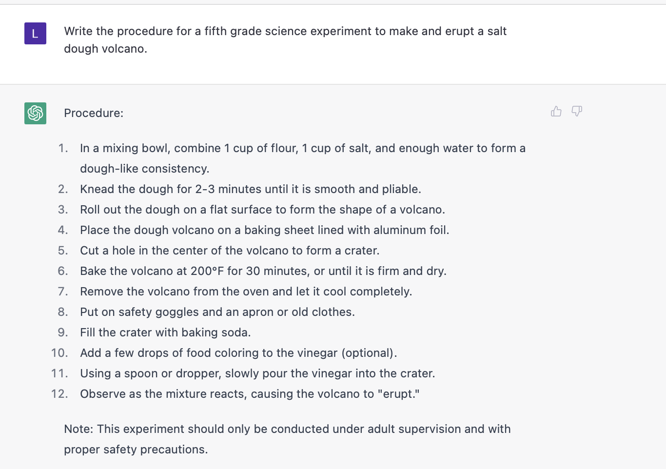 Use ai to make a list of procedures for a science experiment