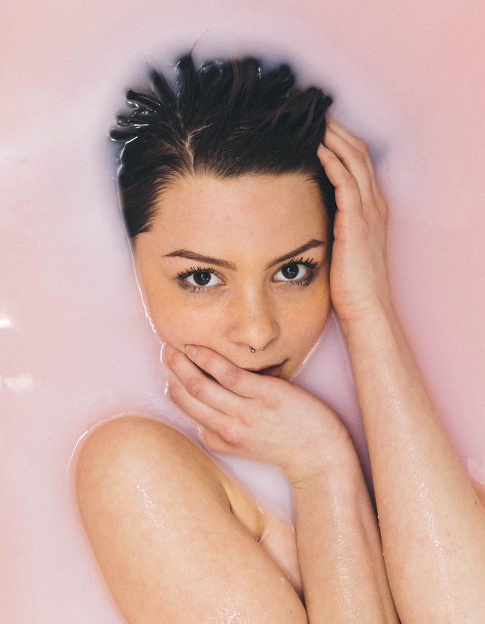 woman in pink bath