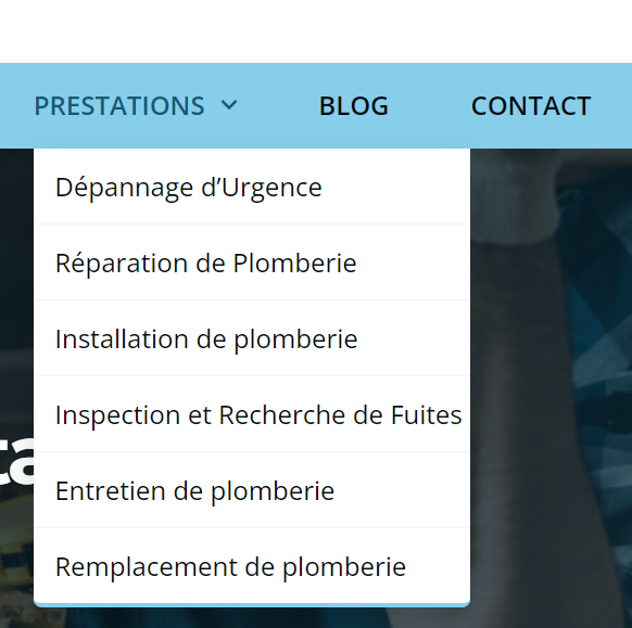 site plomberie pages destination categorie services