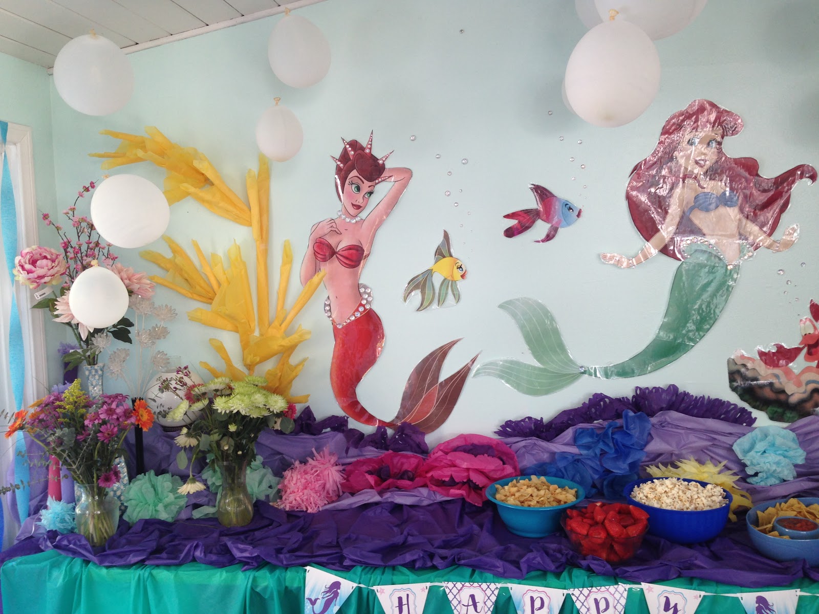 little mermaid birthday party long food table