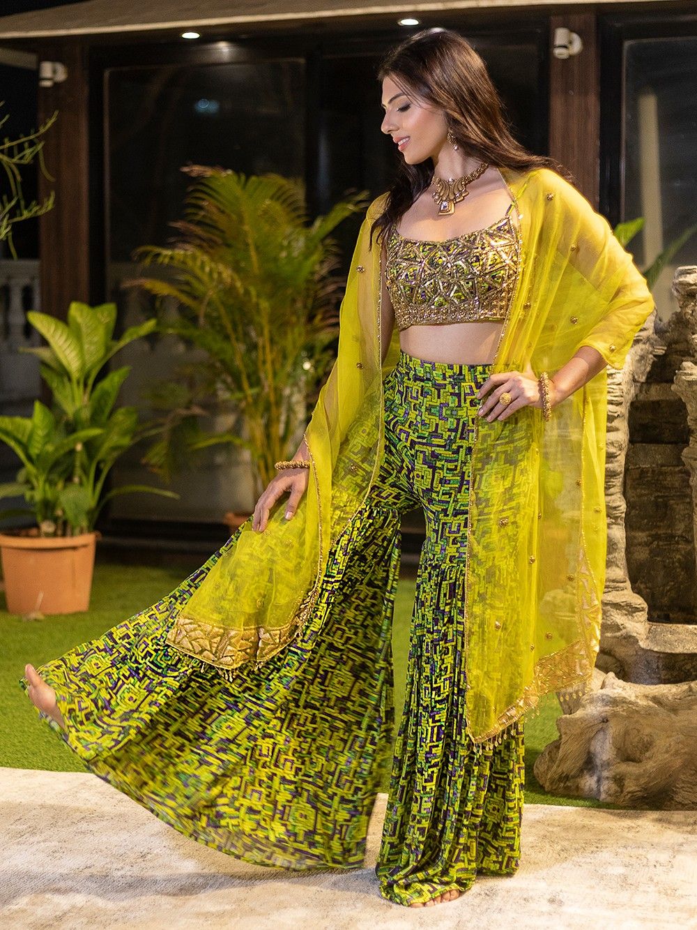 the loom - Green Embroidered Crepe Choli