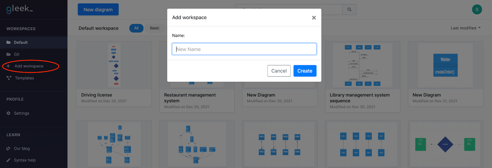 Gleek workspaces