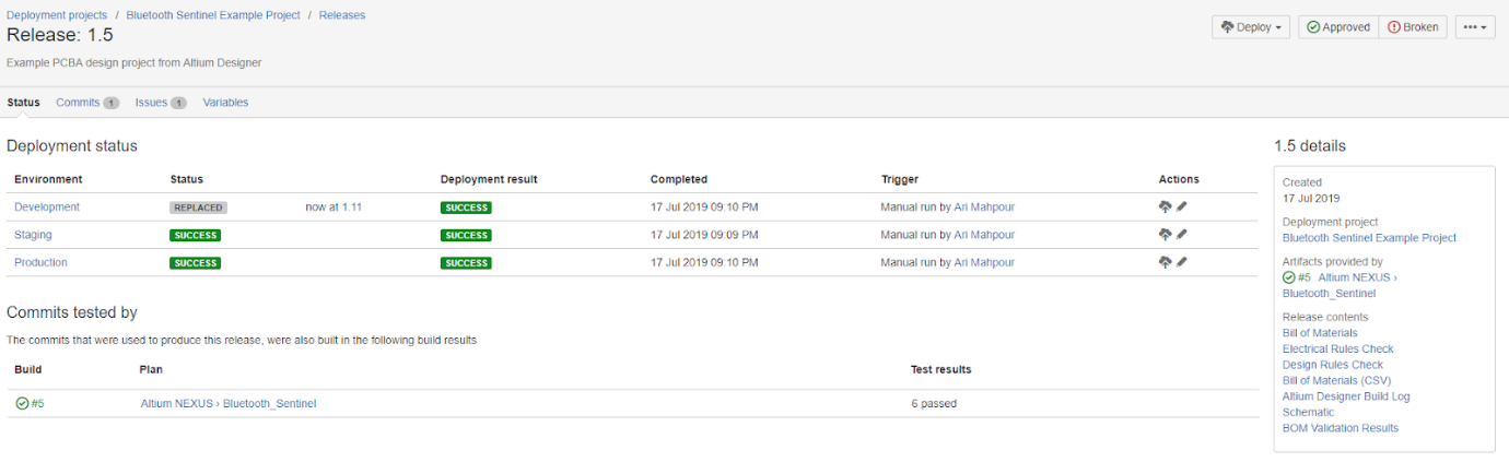 Atlassian Bamboo deployment system configuration screenshot showing your first release.