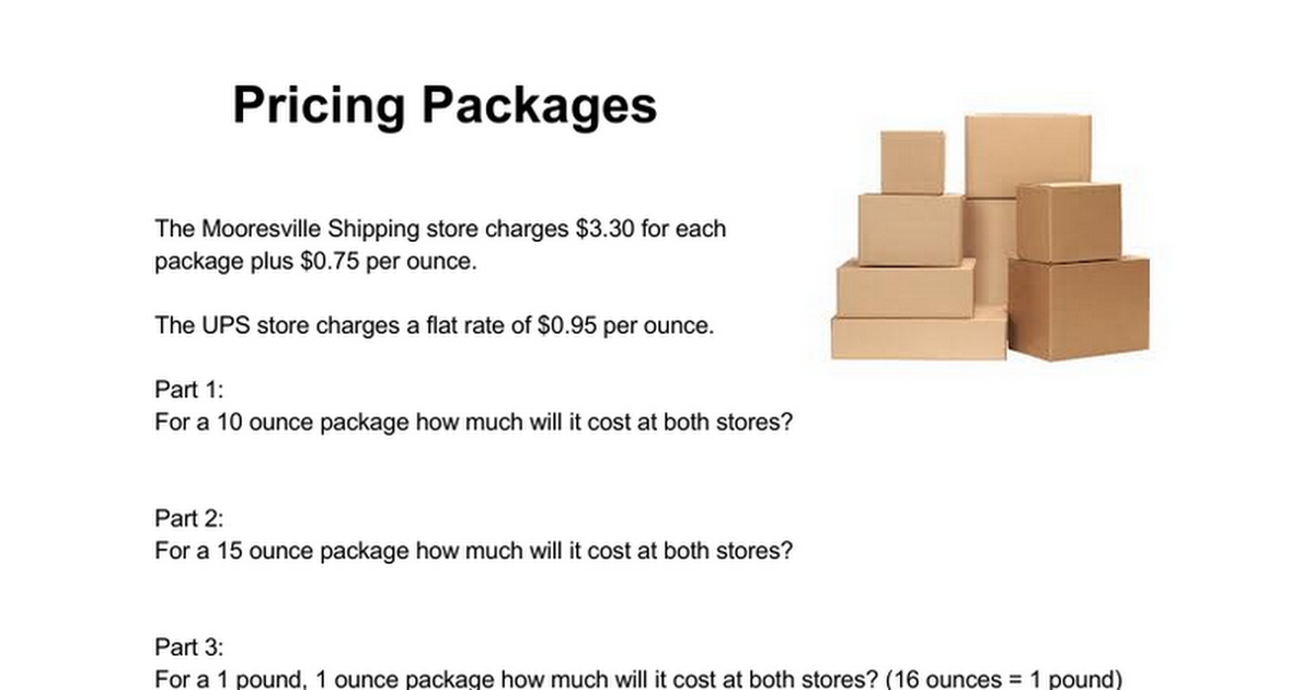 Pricing Packages - NS.3 Multiplying Decimals
