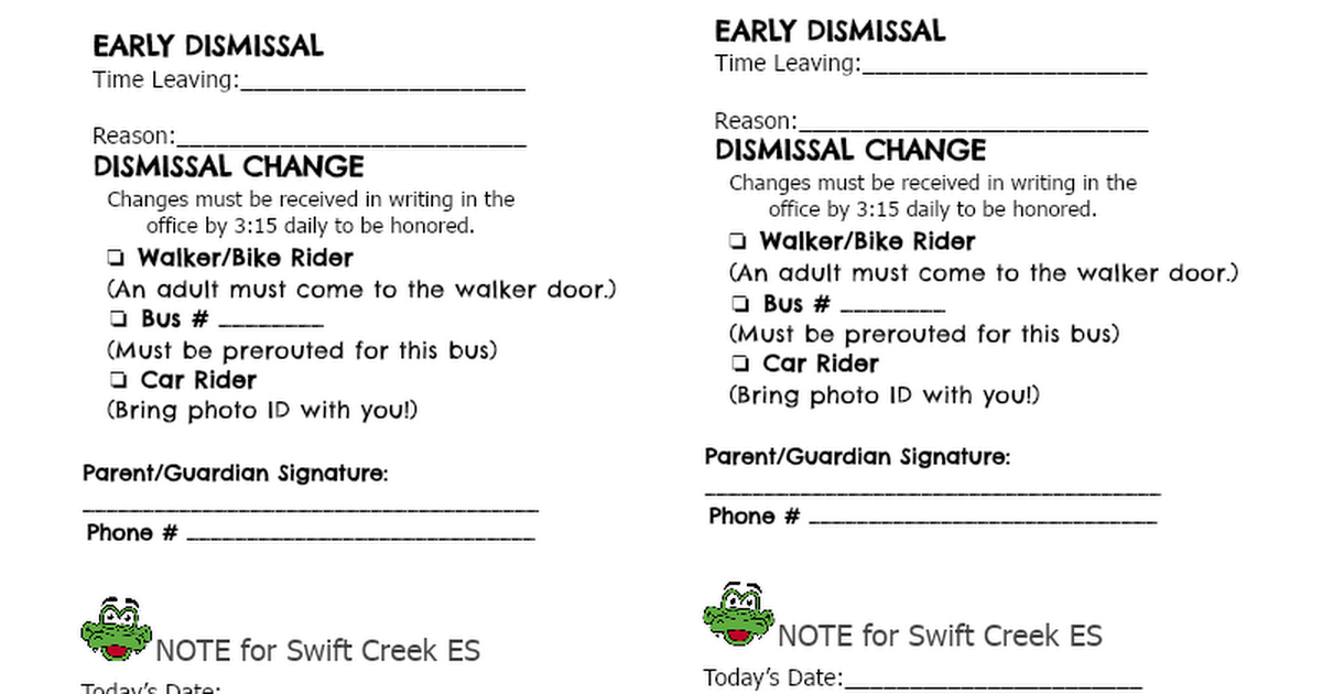 Note for Swift Creek ES