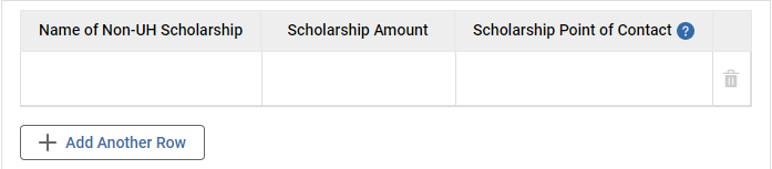 Screenshot of the boxes used to list non-UH scholarships a student has received. 