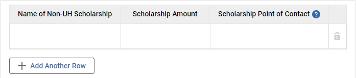 List Scholarships Screenshot of the boxes used to list non-UH scholarships a student has received.