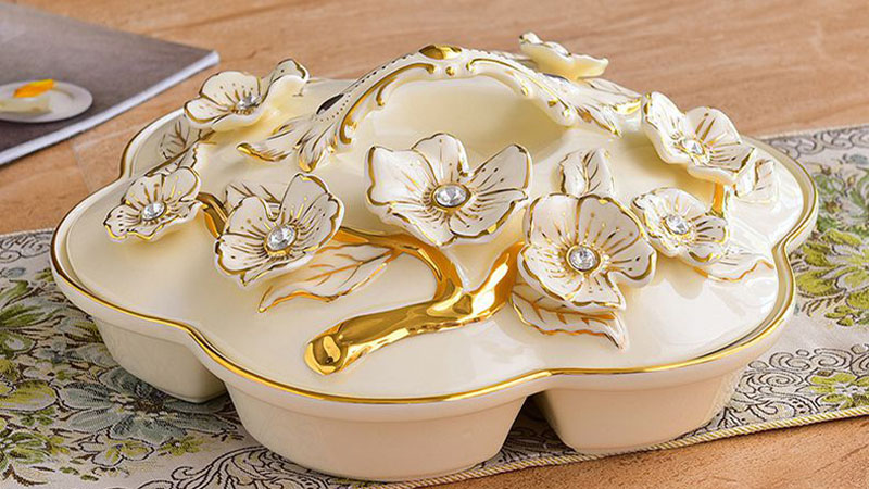 Khay đựng mứt bánh kẹo Tết bằng gốm sứ Bát Tràng 
