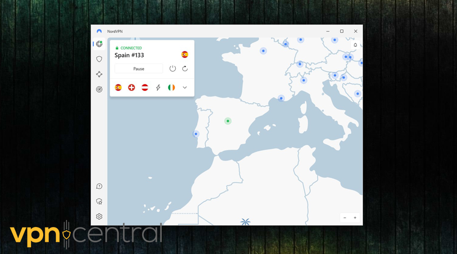 NordVPN connected to Spanish server