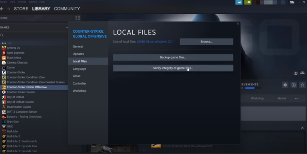checking the integrity of CS:GO local files