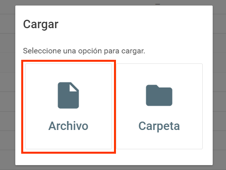 Opción de Cargar archivo en el Administrador de archivos de Hostinger