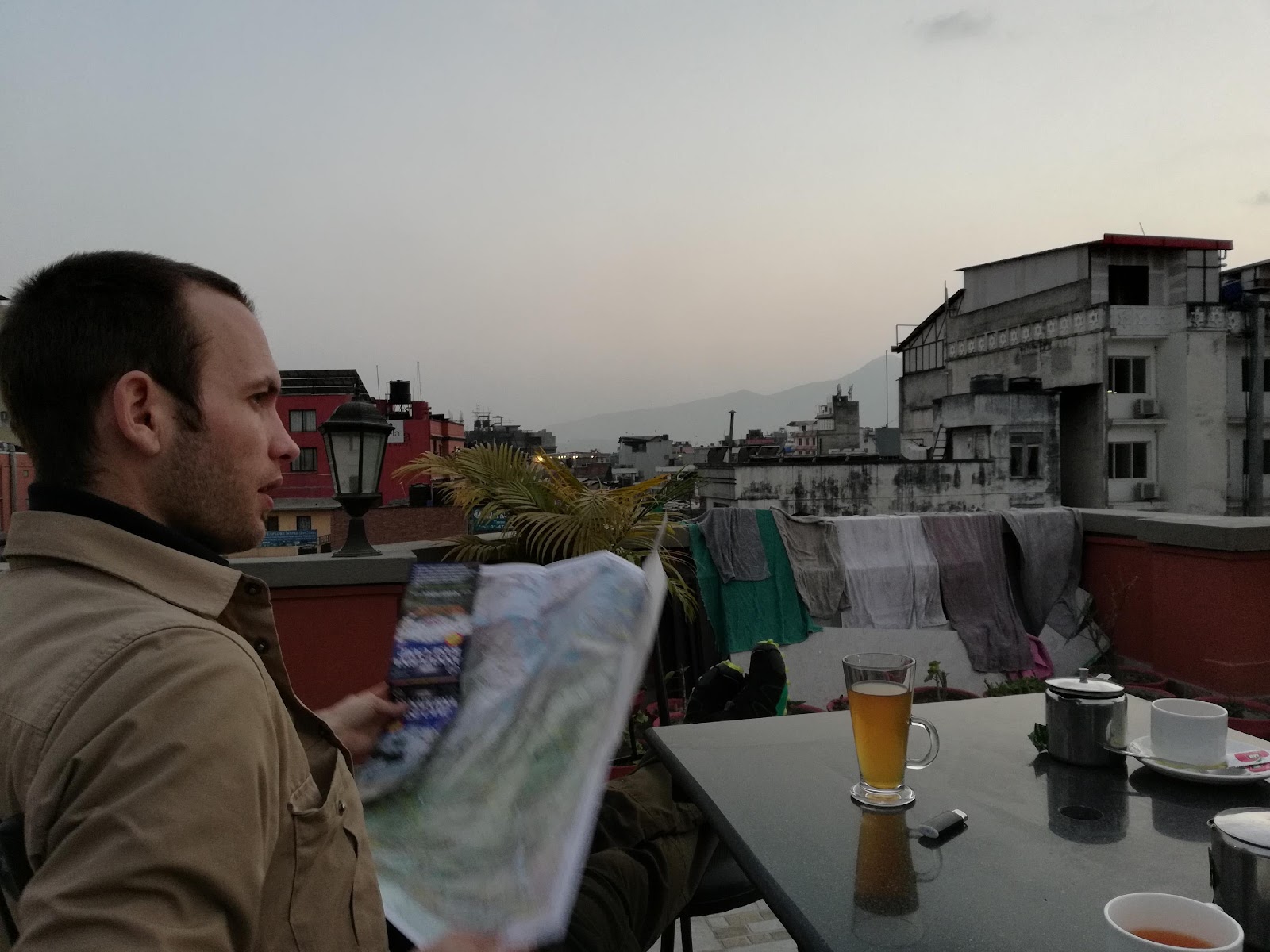 Breakfast and planning of trek from roof top