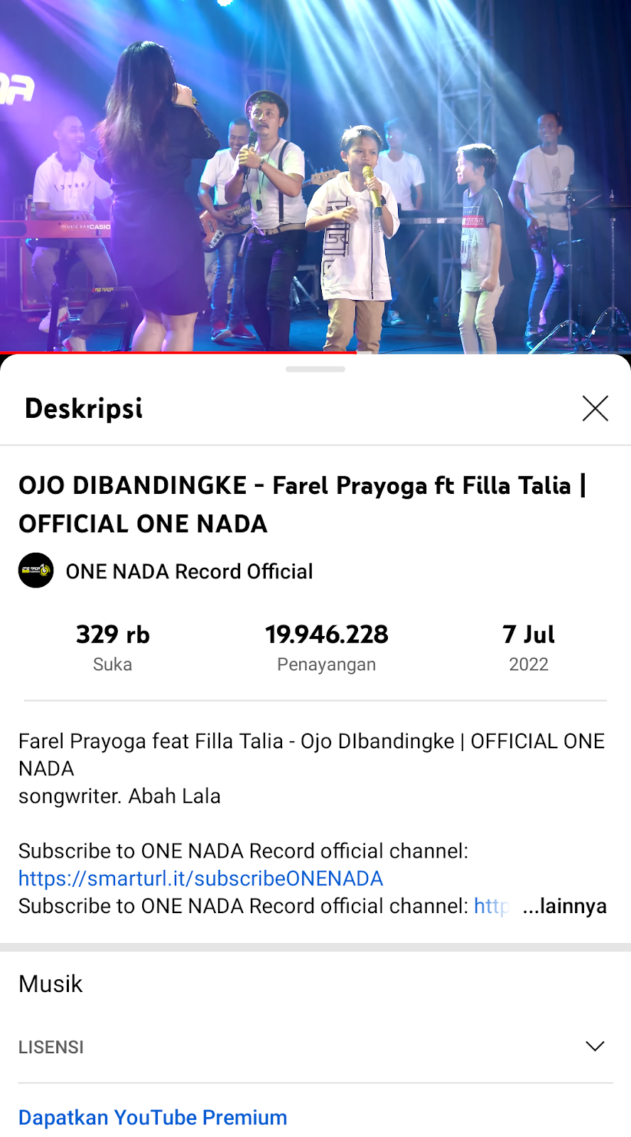 Channel YouTube One Nada Record Official