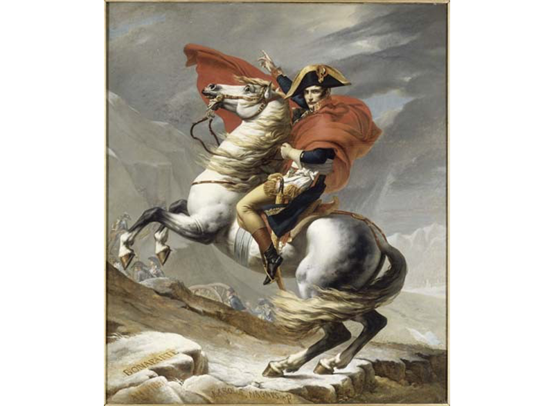 Bonaparte Crossing the Great St Bernard Pass, David, 1801, via Foundation Napoleon