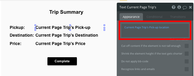 Bubble No Code Uber Clone Tutorial for Trip Summary page