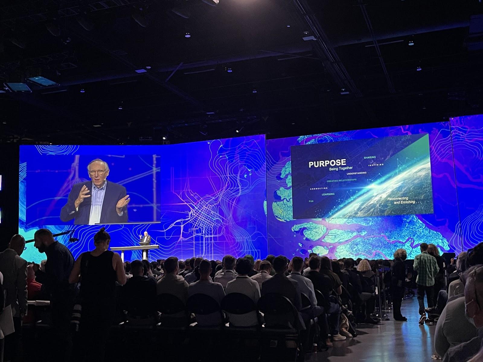 A photo of Jack Dangermond at the Esri UC Plenary 2022