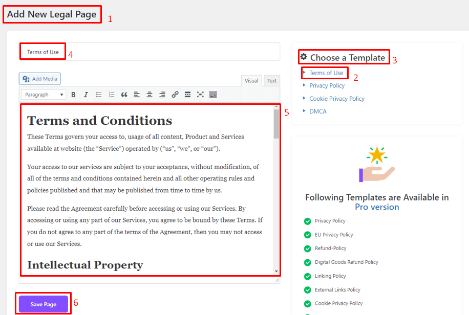Terms and condition page: Add new legal page.
