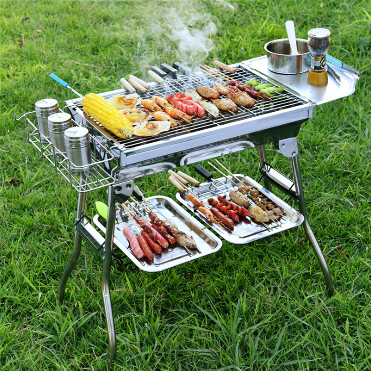 Steel BBQ Grill Outdoor Portable Folding Charcoal Barbecue