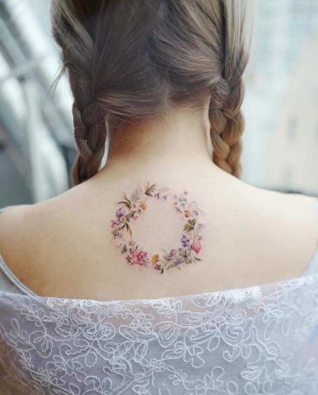 Description: A floral wreath by Banul | Wreath tattoo, Gorgeous tattoos, Circle tattoo