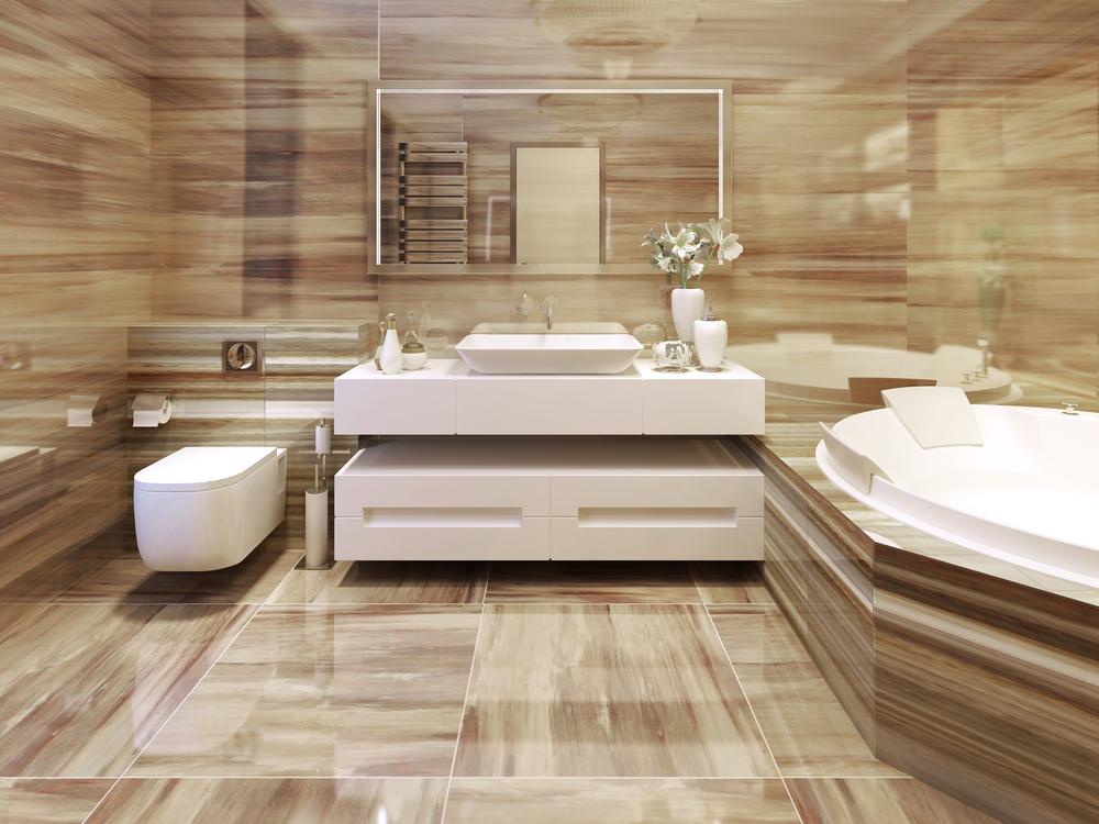 Modern bathroom with marble tiles