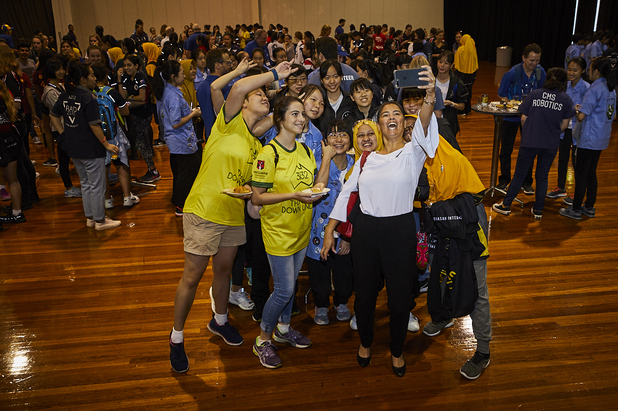 Photo of students at the FIRST Regional Robotics Competition at Sydney Olympic Park.