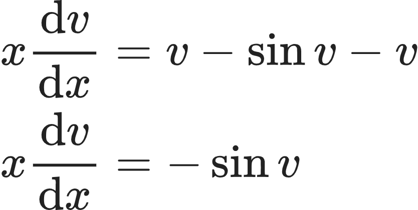 {"id":"12-0-0-1-1-1-0","font":{"family":"Arial","color":"#222222","size":10},"type":"align*","code":"\\begin{align*}\n{x\\diff{v}{x}}&={v-\\sin v-v}\\\\\n{x\\diff{v}{x}}&={-\\sin v}\t\n\\end{align*}","ts":1604143753001,"cs":"72ybiQXixOJp+kmRGPrpQg==","size":{"width":138,"height":69}}