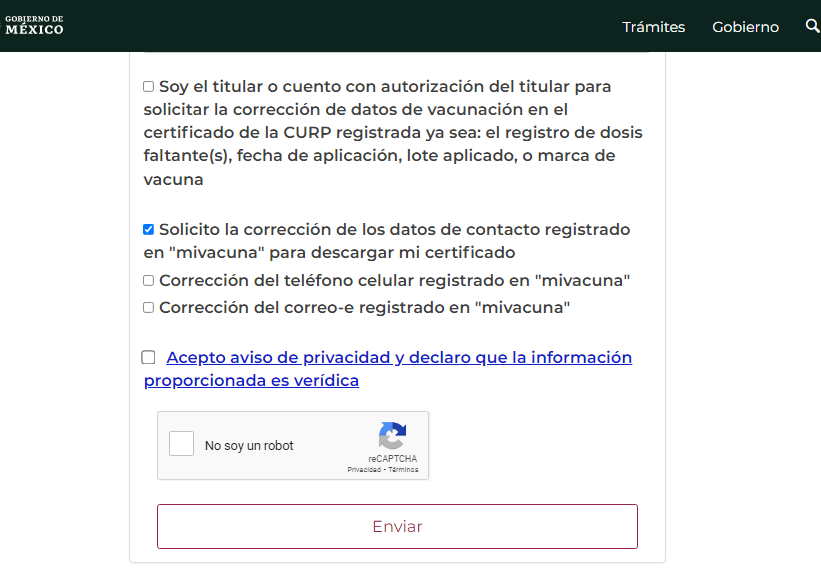 cómo corregir el certificado covid en México