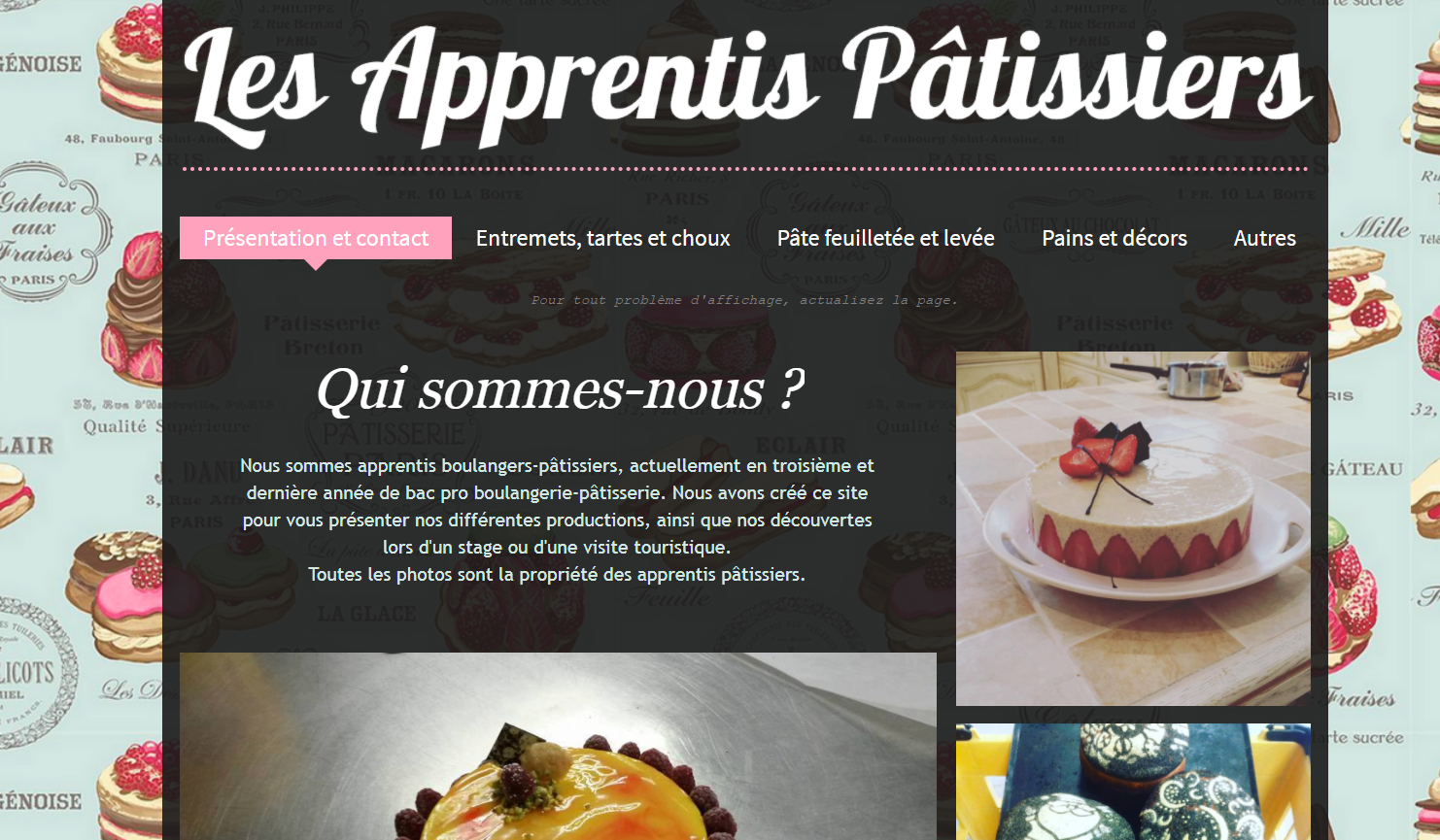 exemple site internet association  - site web design : association Les Apprentis Pâtissiers