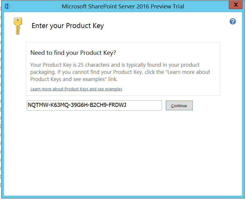 SharePoint 2016 IT Preview Product Key