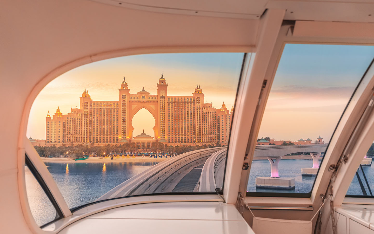 get on the palm jumeirah monorail and explore the beauty of the majestic island