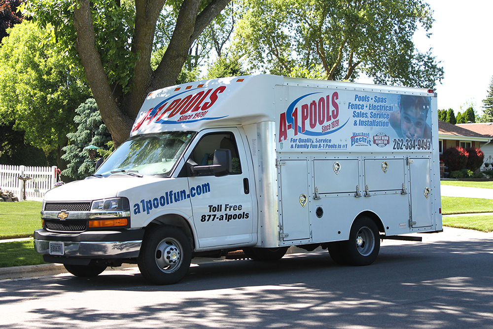 a-1 pools truck on its way to service hot tub water care