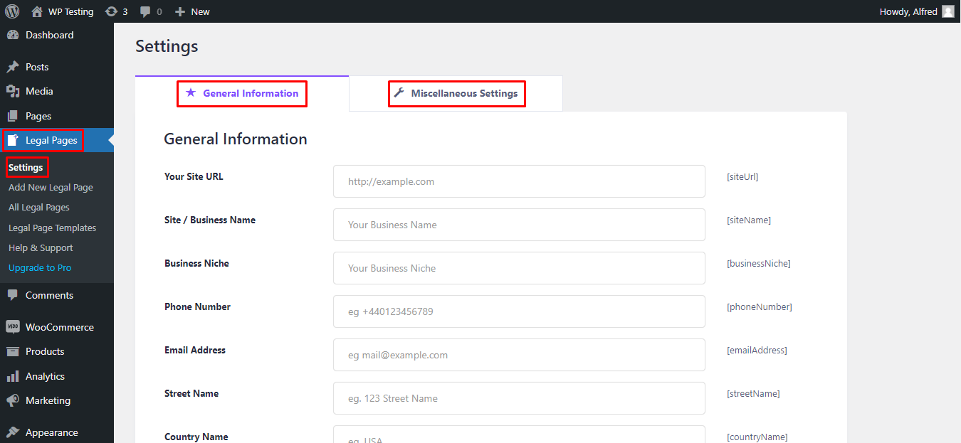 General settings option helps you take ideas on how to create privacy policy page.
