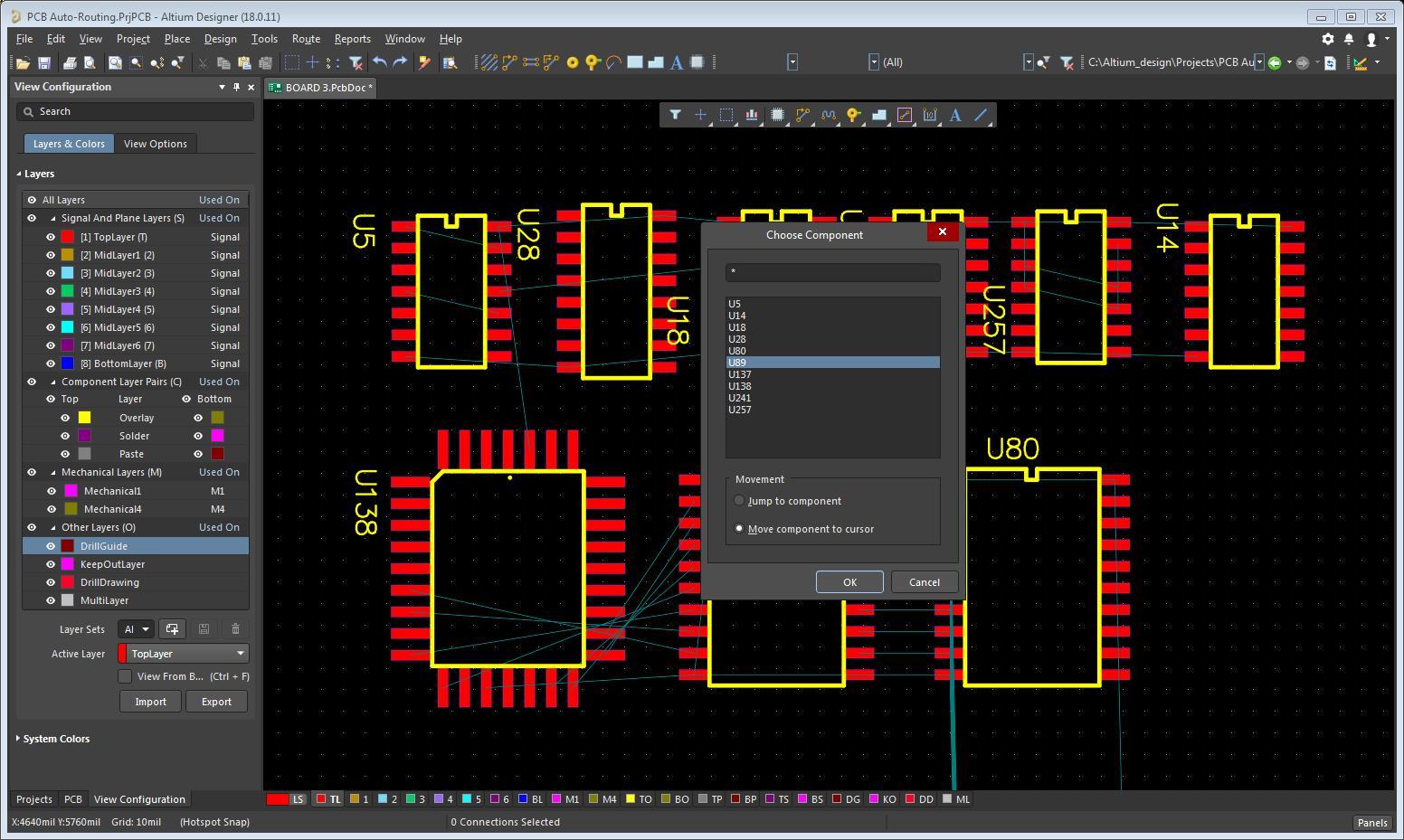Bildschirmfoto in AD mit dem Menü „Choose Component“ im Layout