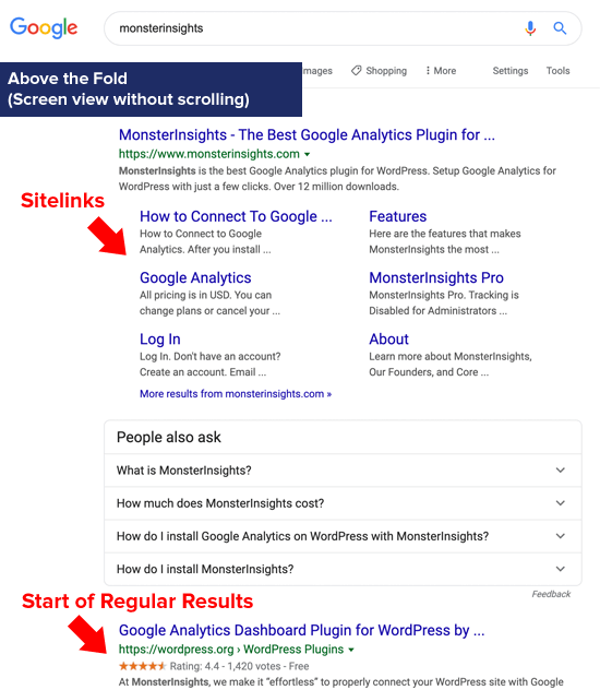 Sitelinks do Google acima da dobra (imóveis digitais)