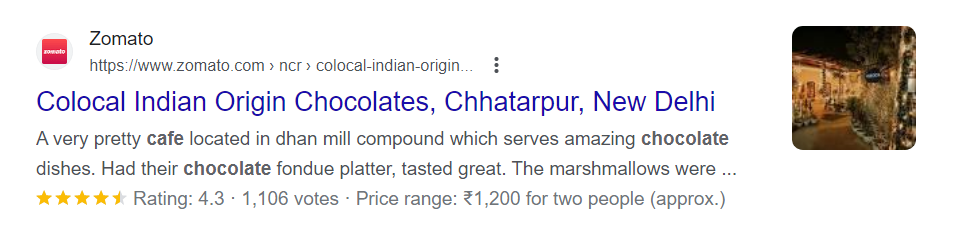 Review Markup of Colocal Indian Origin Chocolates, Chhatarpur, New Delhi on Zomato