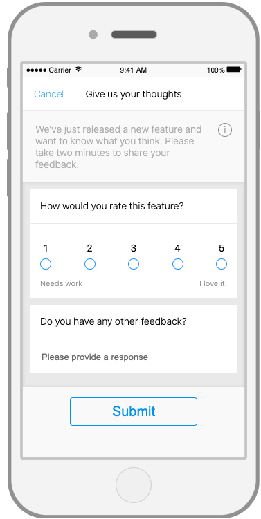 In-app survey product rating and user feedback 